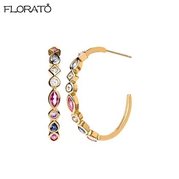 Big C Stud Earrings 925 Sterling Silver Ear Needle Earrings for Women Minimalist Colorful Crystal Earrings Fashion Jewelry Gifts