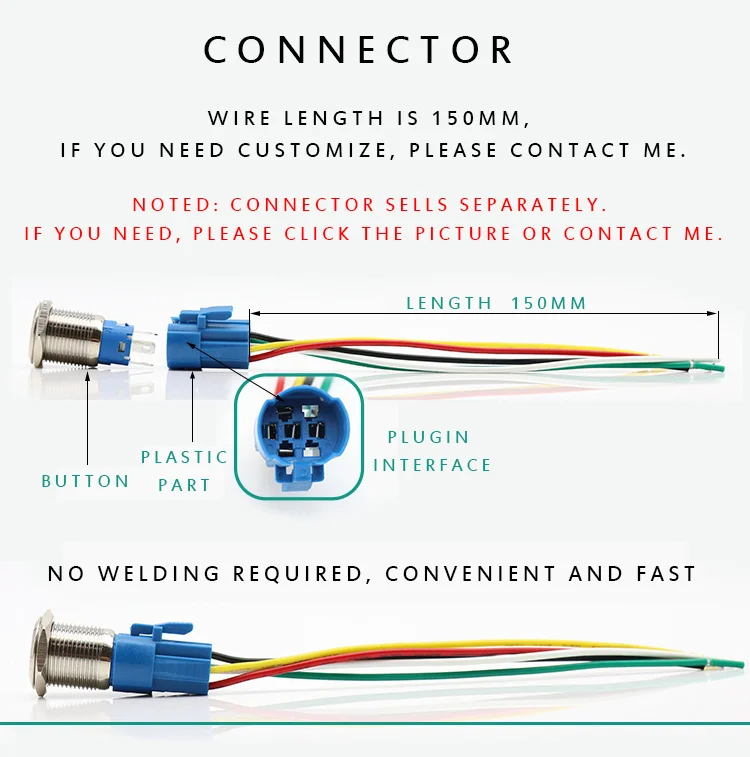 Description Picture 5 of item16/19/22mm Customize Two/Three Color Metal Push Button Switch Waterproof Flat DIY Luminous Power Supply LED Light Fix Reset