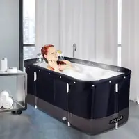 Portable Foldable Bathtub with Water Cushion and Backrest Dark Blue Adult Bath Tub 2