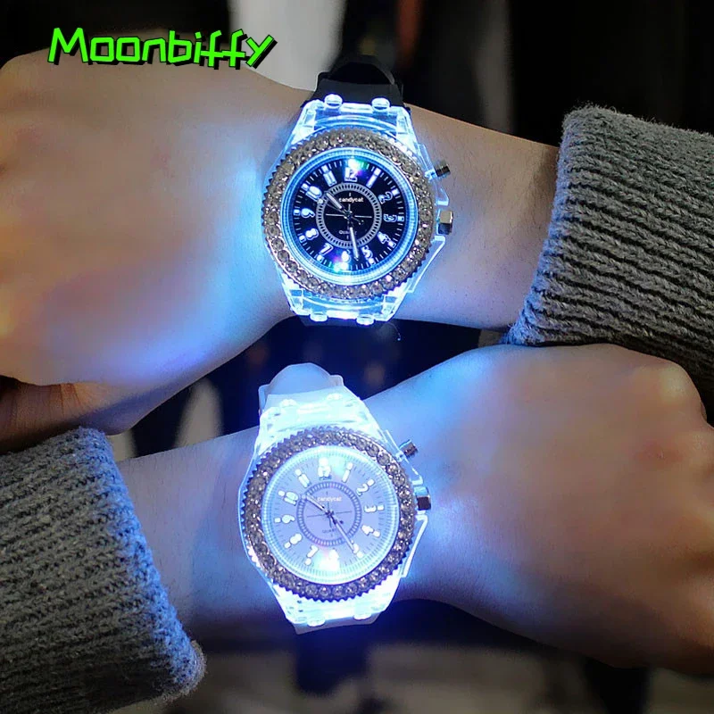 

Women Flash Luminous Personalized Rhinestone Led Watch Trends Students Lovers Jellies Woman Men's Watches Light Wrist Watch 2022