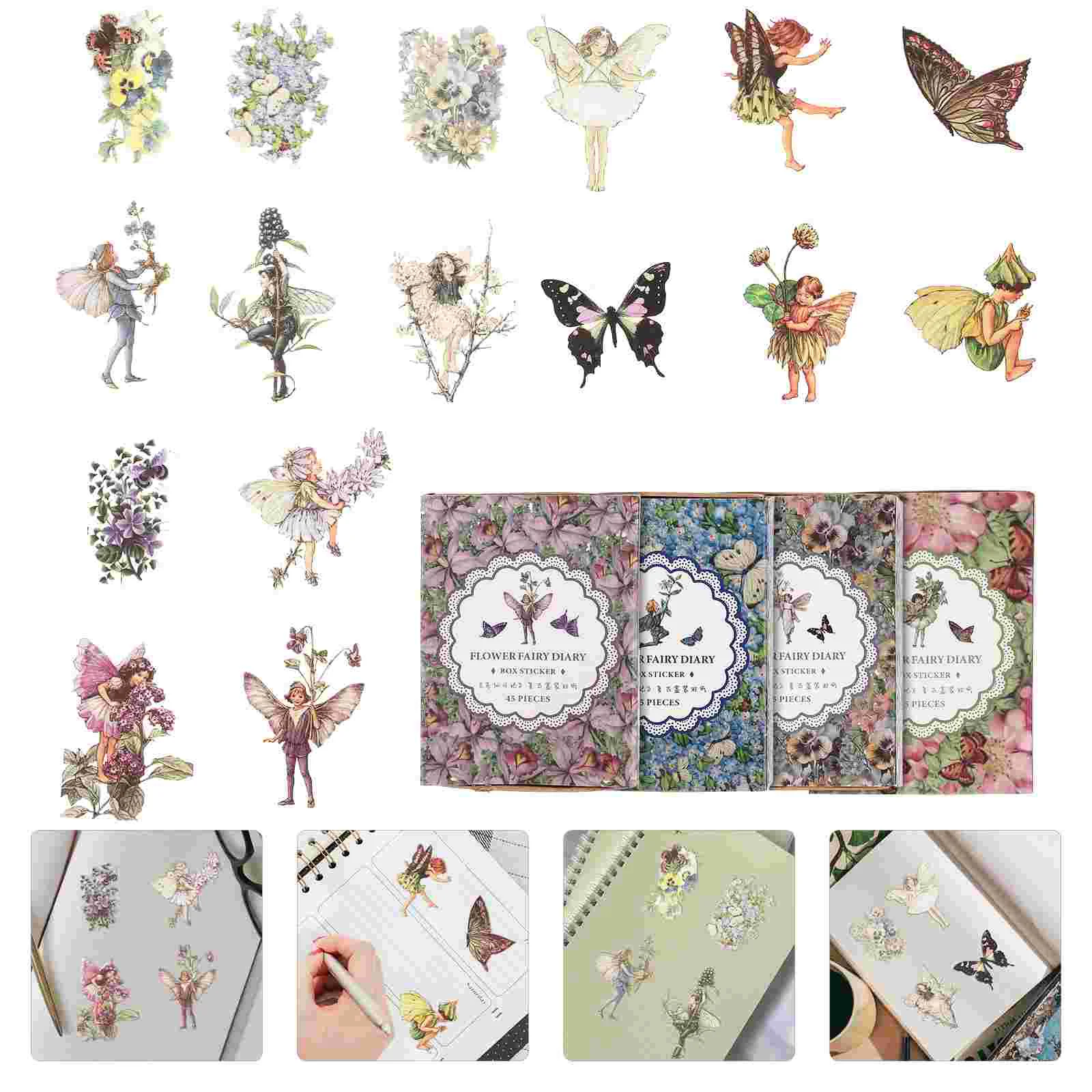

4 Boxes Water Bottle Stickers Decorative Handbook Scrapbook Paper Kit Supplies Floral