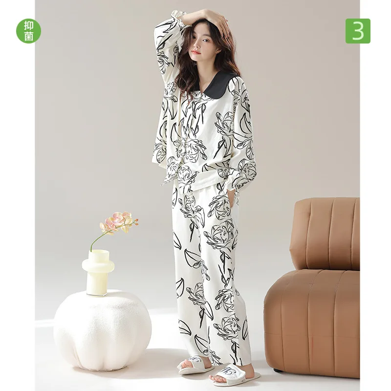 2014 Spring Pajamas Women's Long Sleeve Wear Doll Collar Floral Print Summer  Suit For Home Sleepwear Pyjamas Set Of Clothes