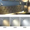 Plug Wired Flexible 3 Watts 3W Gooseneck Led Wall Light Sconce Lamp Lighting for Bedroom Reading Bathroom with Plug, black white 6