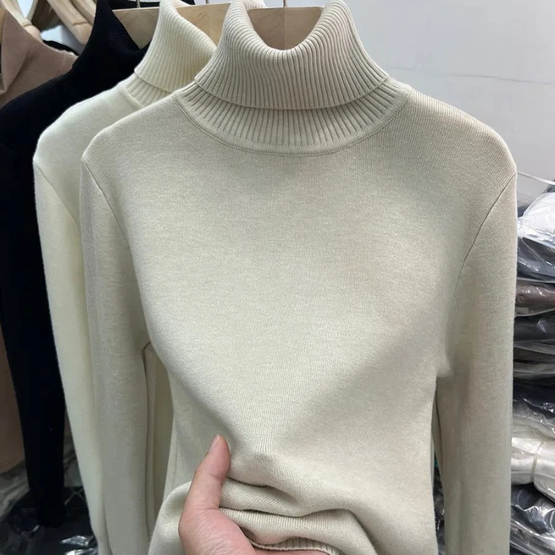 New Fashion Autumn and Winter Women's Clothing Turtleneck Plush Women's Sweater Comfortable and Casual Knitwear Bottoming Shirt