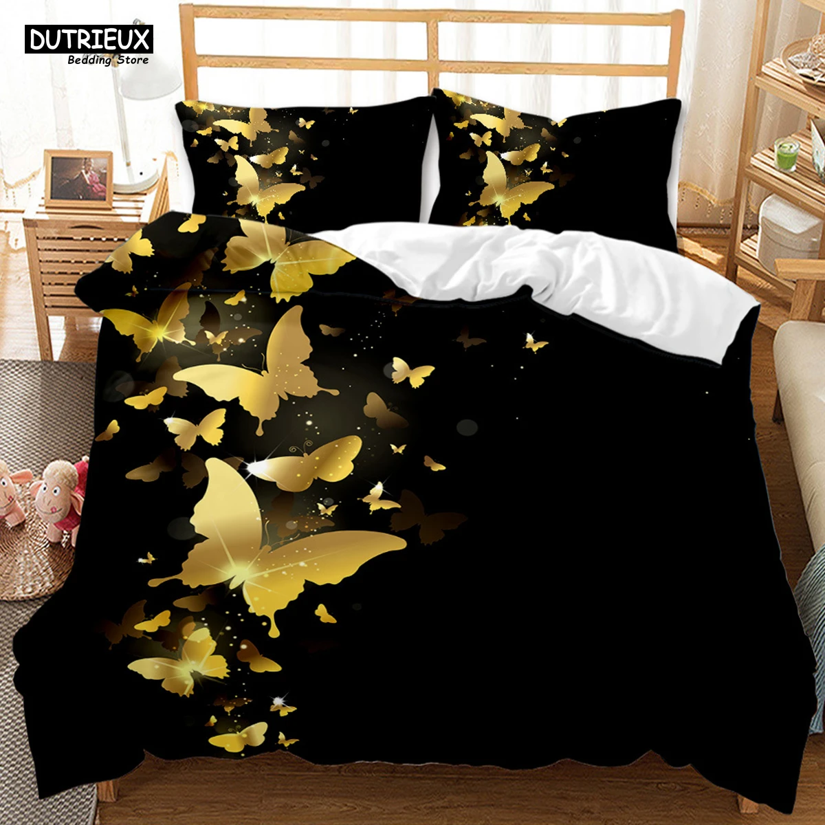 

Gold Butterfly Bedding Set Flying Beautiful Butterflies Duvet Cover Single Queen King Full Size Kid Women Room Decor Duvet Cover