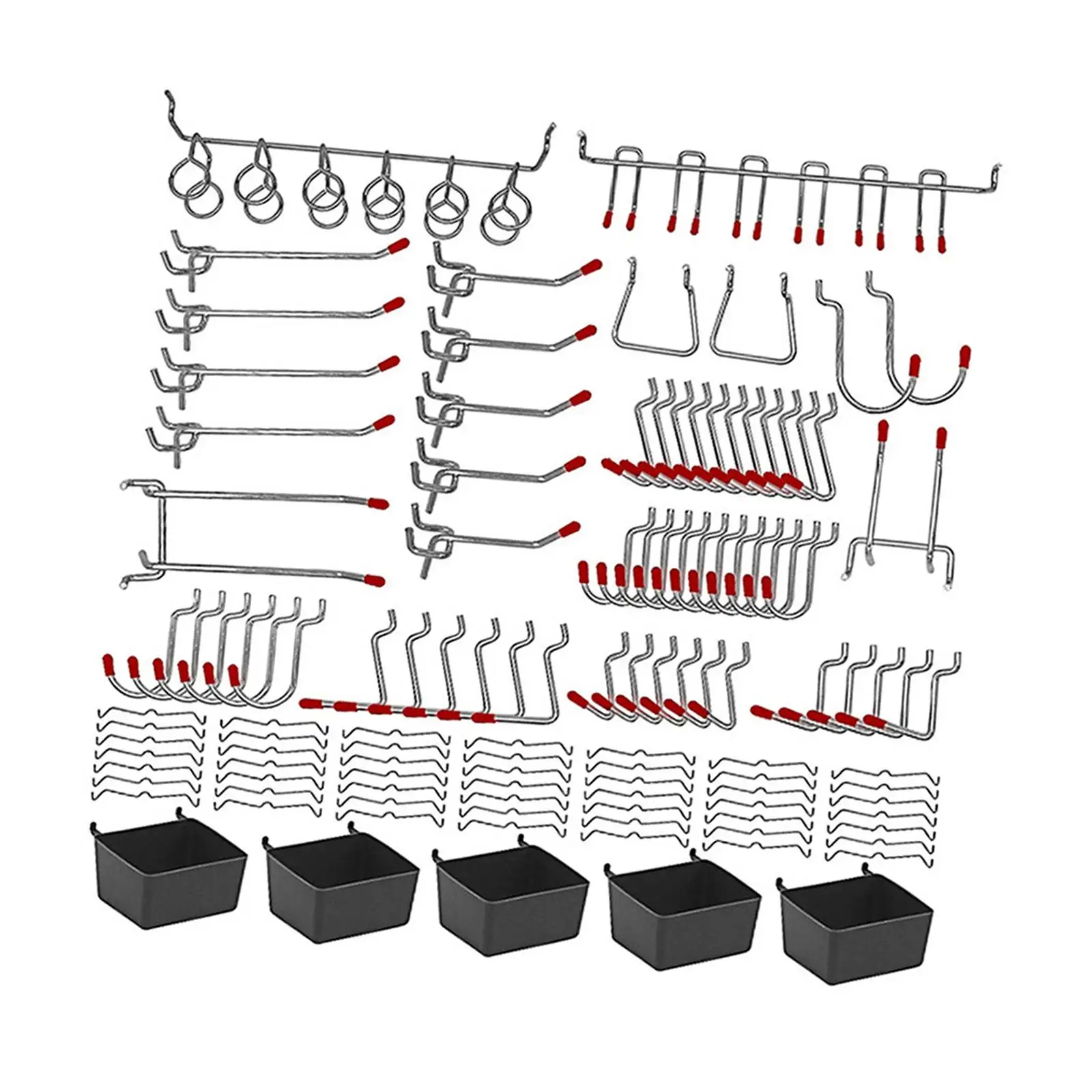 

114Pcs Pegboard Hooks Assortment with Bins Hanging Tool Shed Metal Hooks