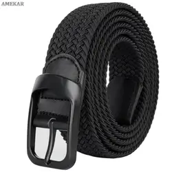 Plus Size 100-190cm 190cm 63'' 67'' 71'' Long Black Braid Elastic Stretch Belt Mens Metal Buckle for Big and Tall Man