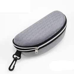 Sleek Black Hard Shell Polyester Glasses Case with Zipper and Hook - Unisex Fashion Accessory (Honeycomb gray)