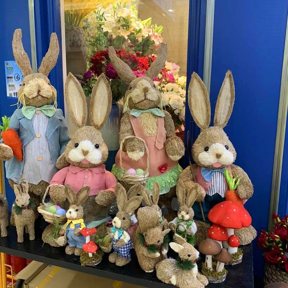 45cmArtificialStrawBunnyHandmadeStandingRabbitOrnamentGardenDecorationEasterTheme