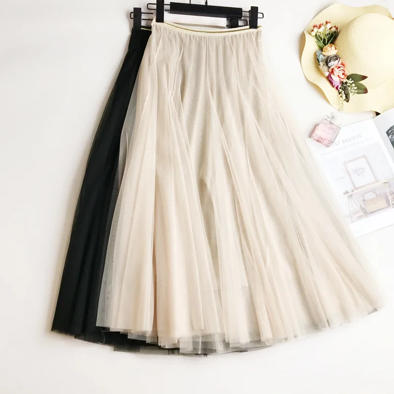 

2023 new elastic waist medium length slim mesh skirt puffy skirt lovely princess skirt