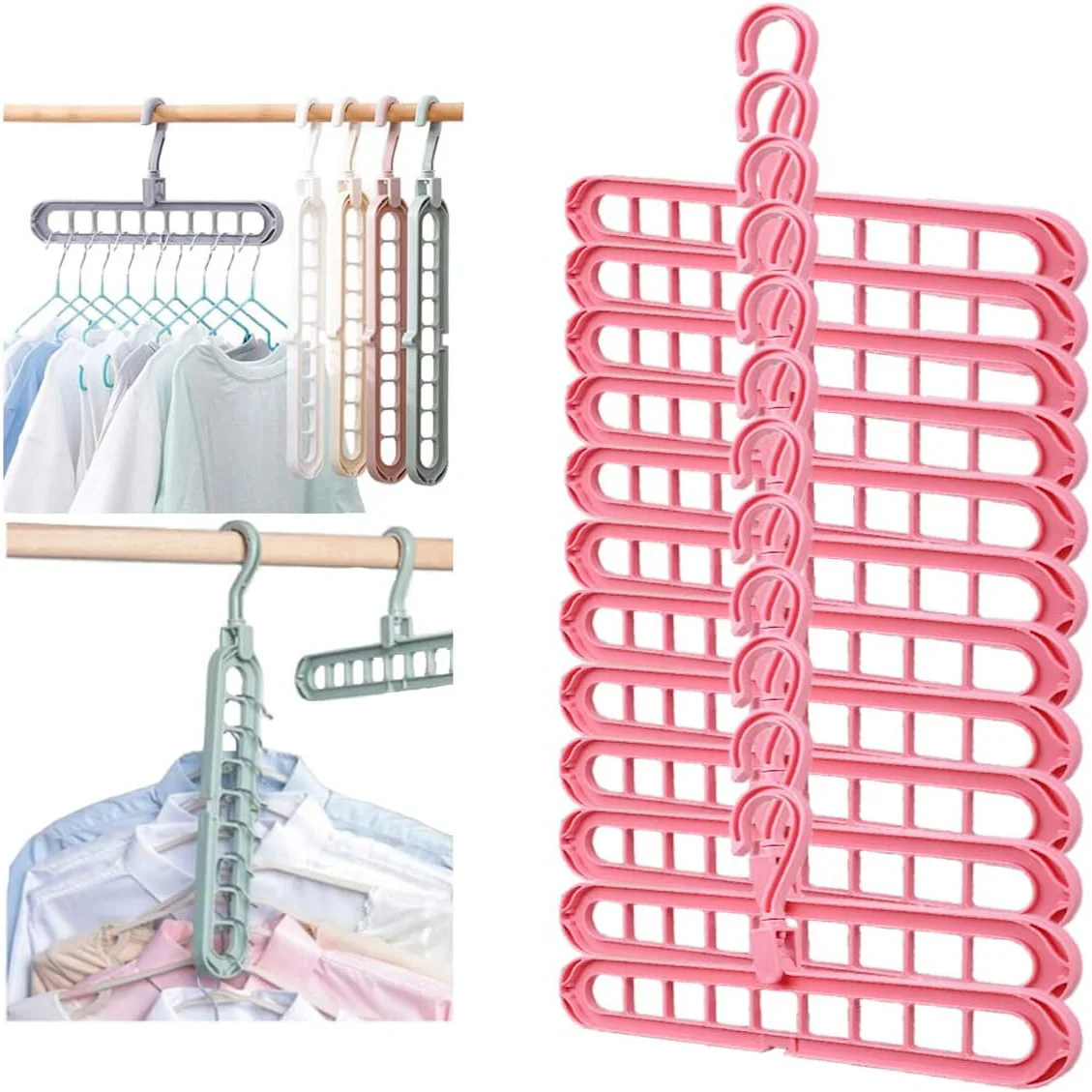 Lot De 10 Cintres Gain De Place - Organisateur Placard | 5 Trous En Cascade | Gain D'espace Maximal - 5