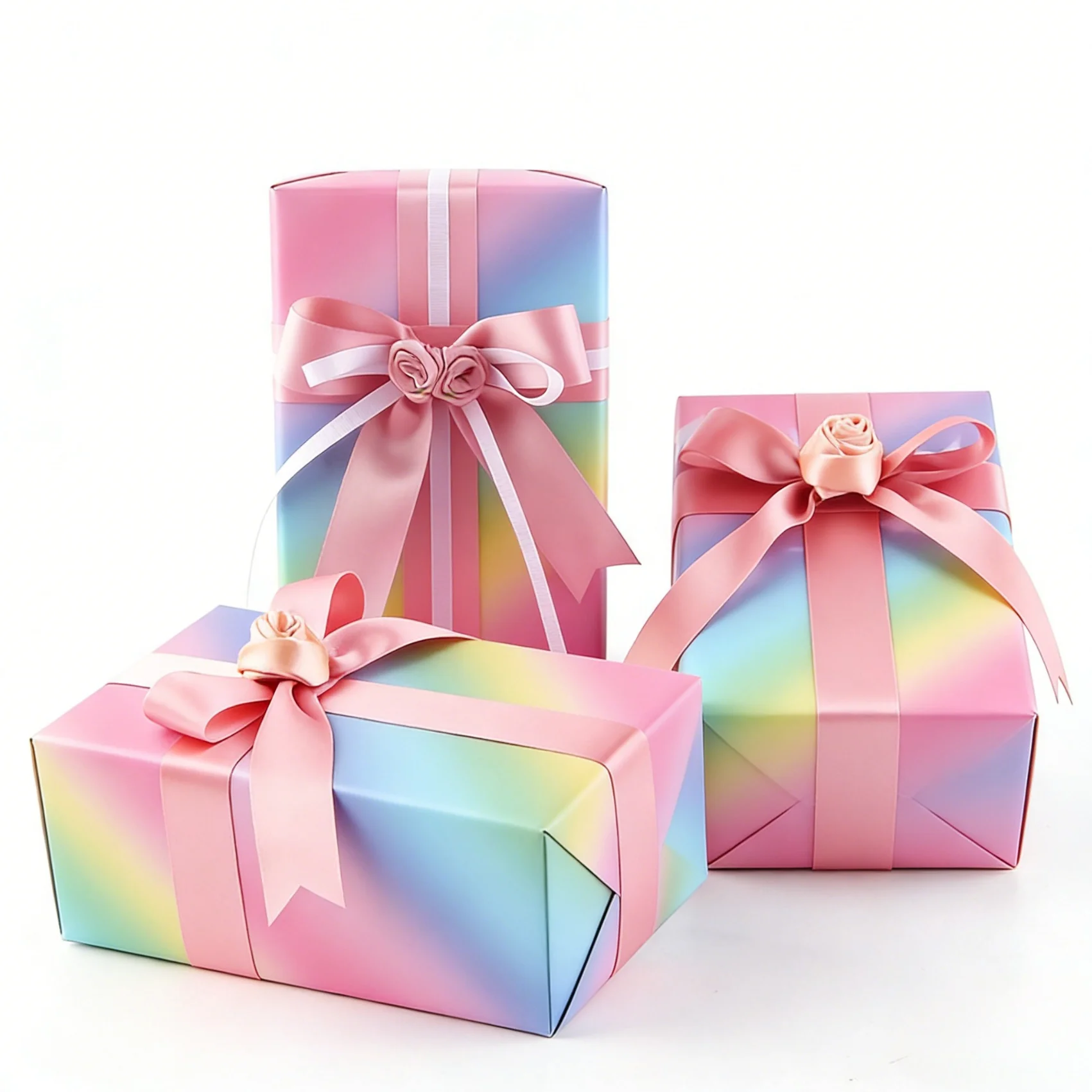 5개 무지개 색 포장지 - 50×70cm, 크리스마스, 생일, 파티 - 무지개 그라데이션 패턴, 대량