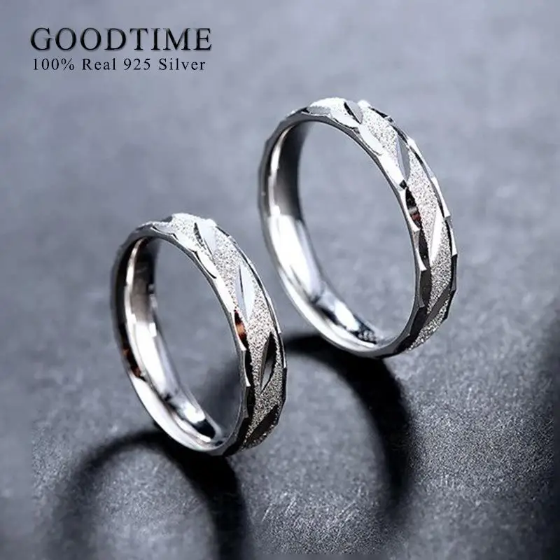 Trendy Pure 100% 925 Sterling Silver Wedding Ring Frosting 1 Piece Egagement Band For Couple Anniversary Jewelry For Woman Man 2