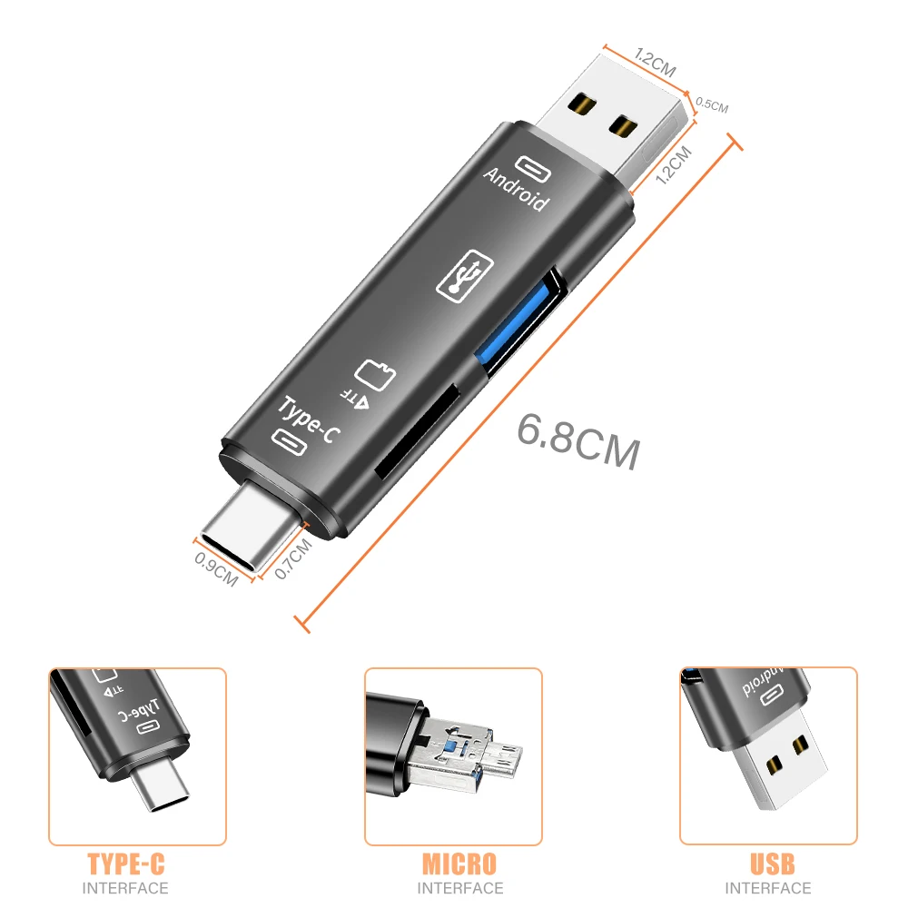 JASTER CARD READER 5 In 1 Type C, USB Micro USB Micro SD High Speed For Car Phone - Image 6