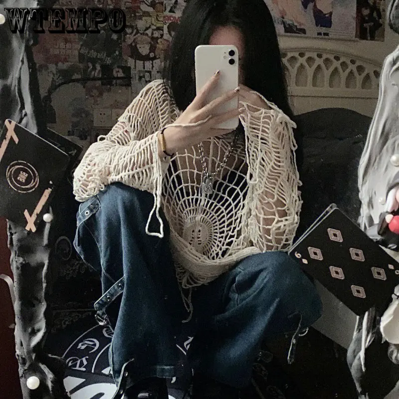 

Y2k одежда Паук Паутина с вырезами объемный дизайнерский Спайс для девушек пуловер с капюшоном вязаный Топ свитер Женская корейская мода