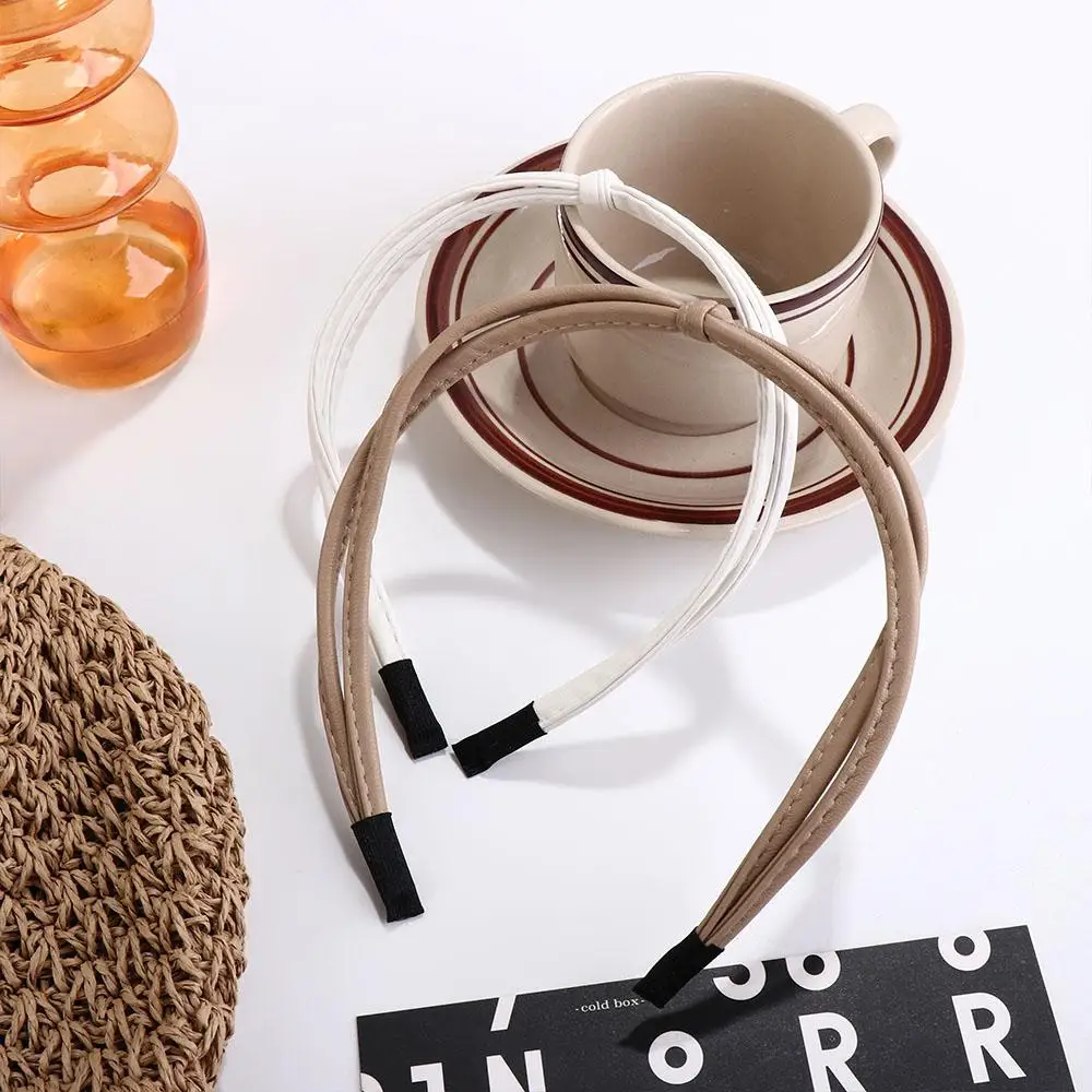 Women Hairpin Hair Clip Gilrl Headband Knotted PU Leather Headband Female Hair Accessories Thin Hair Band Korean Style Headwear