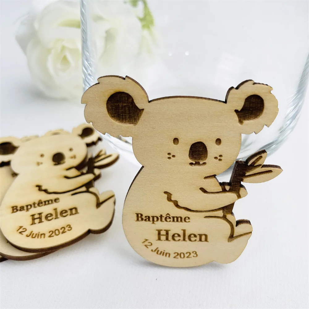 Personalized Name Save The Date Magnet Wood Koala Baby Shower Invitation Tag Table Name Baptism Wedding Animal Party Gift