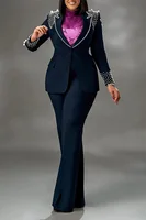 Hope Pearl Splicing Long Sleeve Blazer Pant Set 41