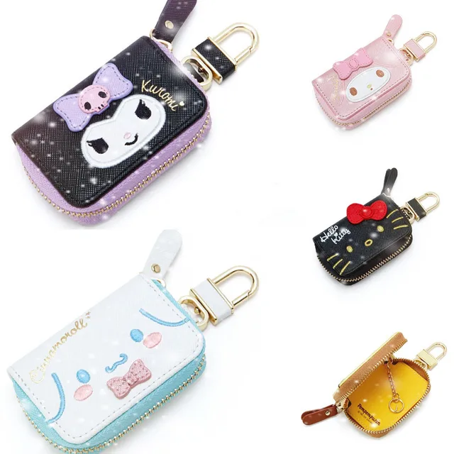New Cute cartoon Kawaii Kuromi Mymelody Cinnamorol Wallet Car key bag KT cat PU Leather Zipper Small bag Key Storage bag 1