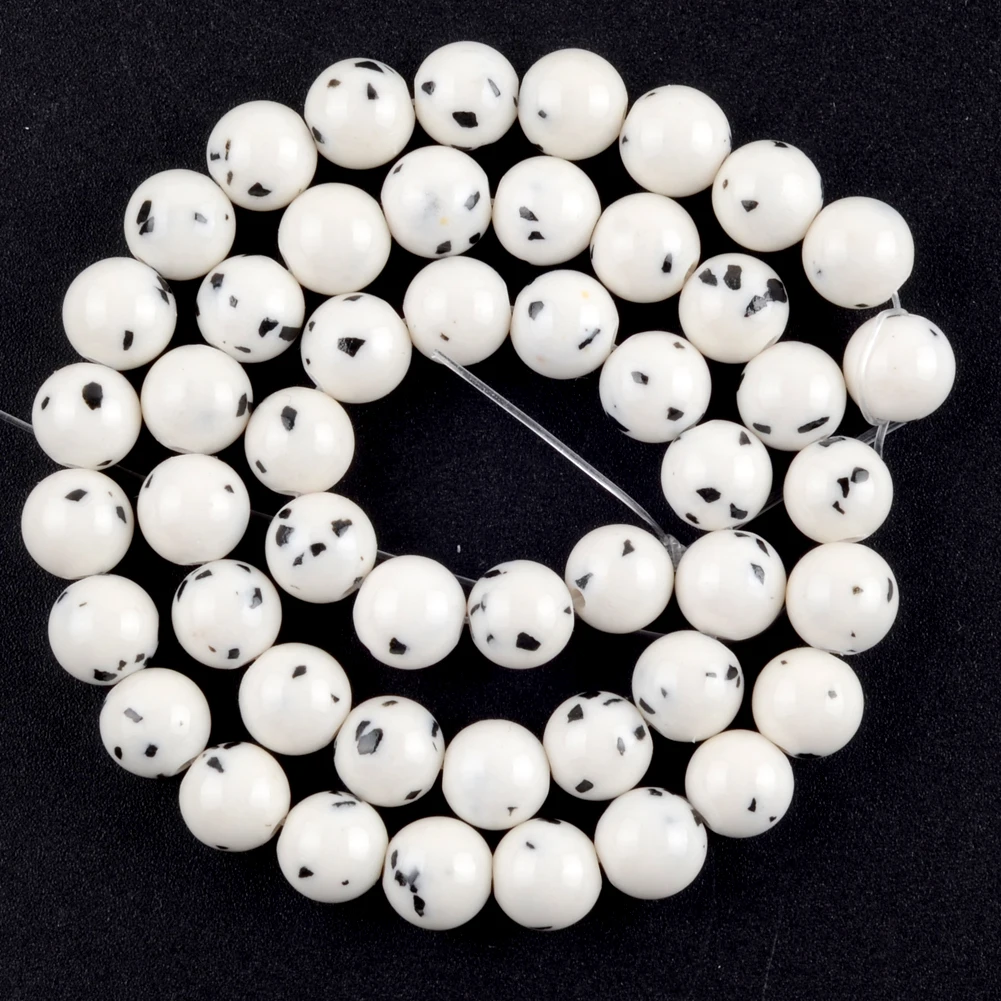 Natürliche Stein Weiß Spot Jade Perlen Für Schmuck Herstellung Runde Lose Perlen Diy Zubehör Armband 4-10mm 15''