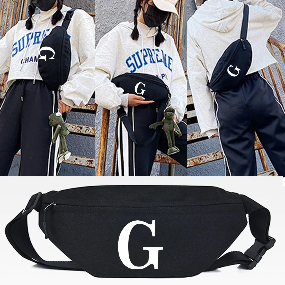 

Waist Bags Outdoor Mobile Phone Bag White Letter G Print Cloth Chest Bag Unisex Handbag Fitness Running Bum Bag Zip Fanny Packs
