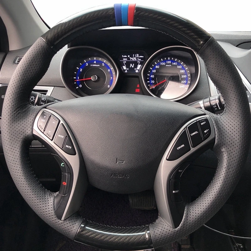 Antislip Carbon Fiber Leather Car Steering Wheel Braid Cover For