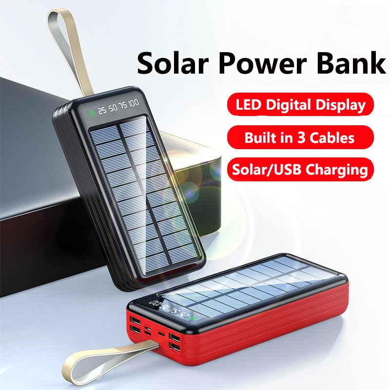 

Solar Power Bank 50000mAh with Cable LED Digital Display Powerbank Portable External Battery Charger for iPhone Xiaomi Samsung