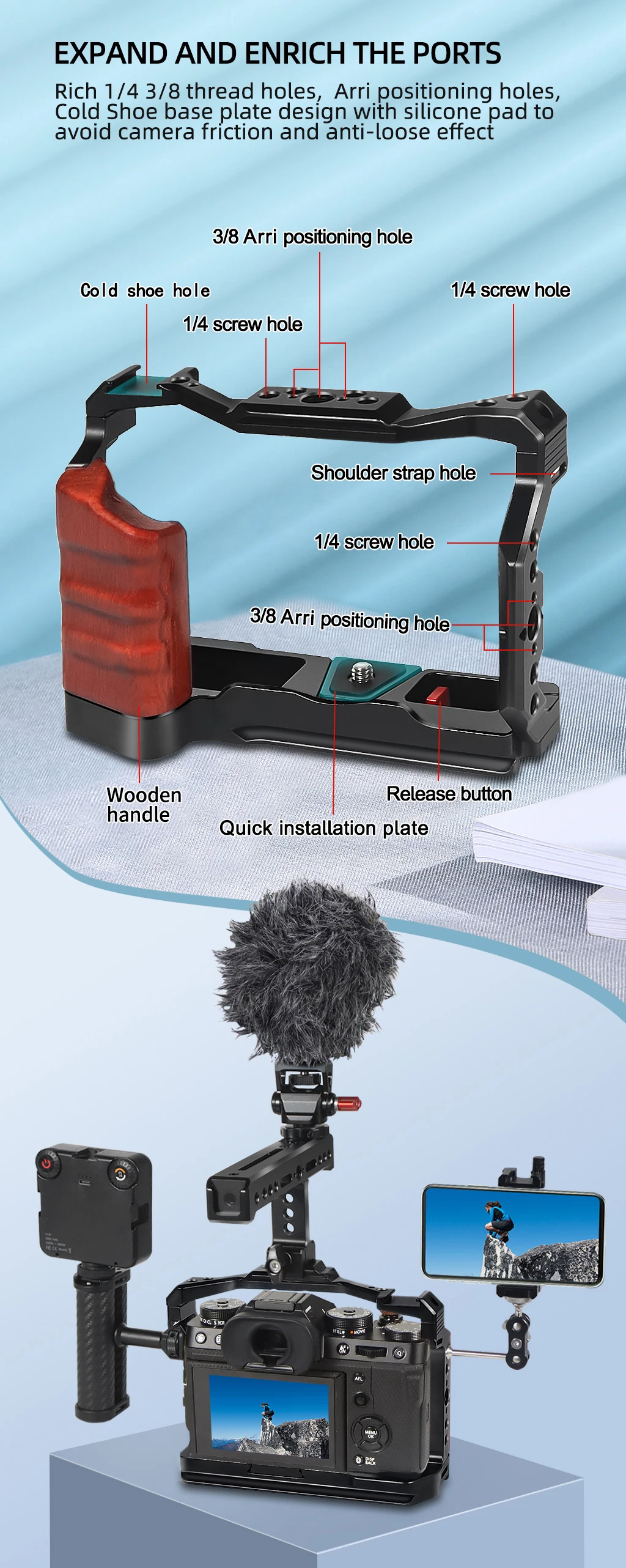 XT5 Käfig Rig Kamera Schutzhülle L-Form Griff Grip Quick Release Platte Halterung Vlog Stabilisator Verlängerung Kit Für Fuji X-T5 – Detail 26