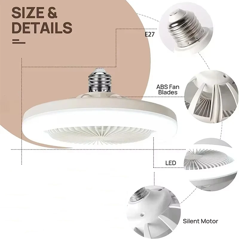 New Three-speed Mode LED Fan Light LED Lamp Bead E27 Screw Fan Light Remote Control Wall Control Bedroom Light Fan Ceiling 6