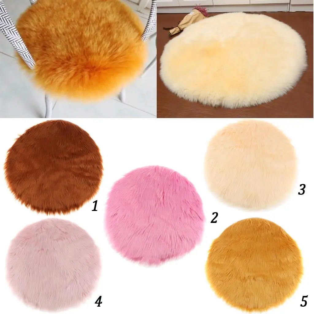 Dia.40cm Round Artificial Wool Shaggy Floor Mat Soft Bedside