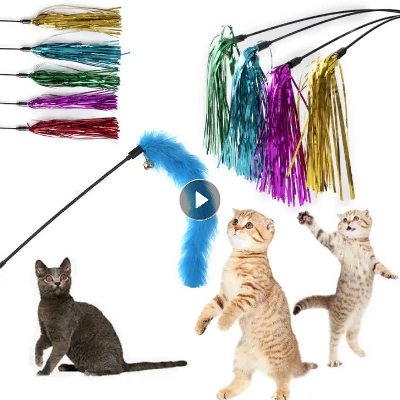 

1Pcs Cat Toys Feather Wand Colorful Ribbon Kitten Cat Teaser Funny Cat Stick Interactive Chasing Toy Stick Kitten Cat Supplies