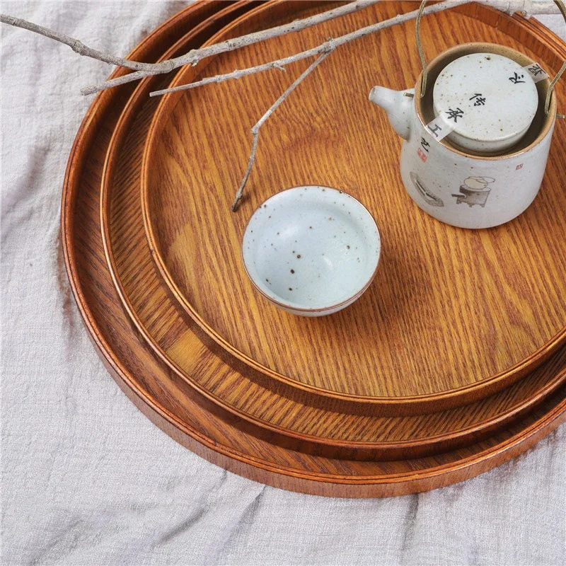 Wooden Round Tray Tea Japanese Fruit Dessert Trays Tea Cup Tray Creative Solid Wood Plate Dinner Plate 21cm24cm27cm30cm, wooden serving tray,tea tray