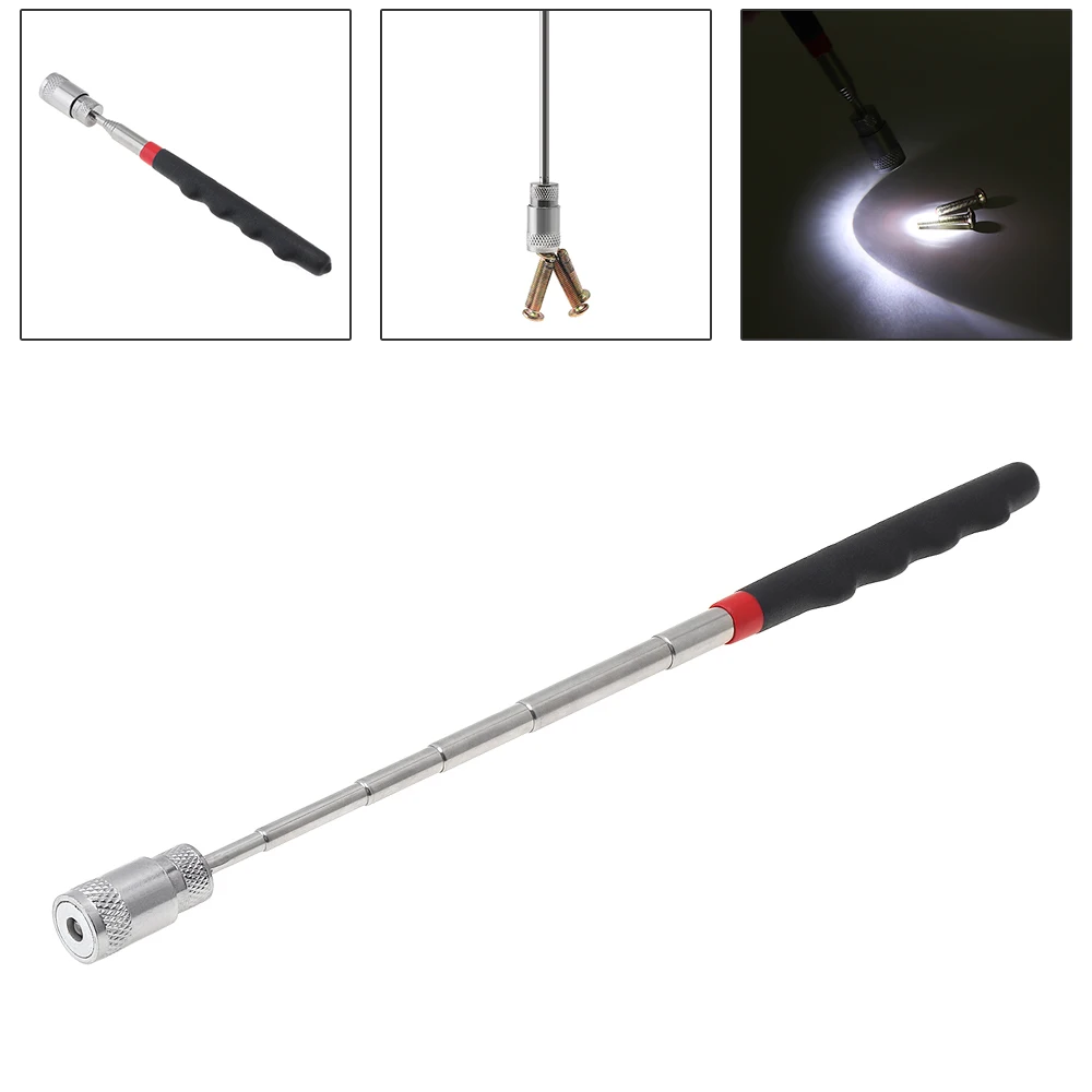 Magnetic Telescopic Pick-up Tool with Bright LED Light Flexible Spring Magnet Grab Grabber Fingers Prongs for Garbage Pick Up telescopic magnetic pick up tool led light flexible spring magnet pickup tool grab grabber for garbage pick up arm extension