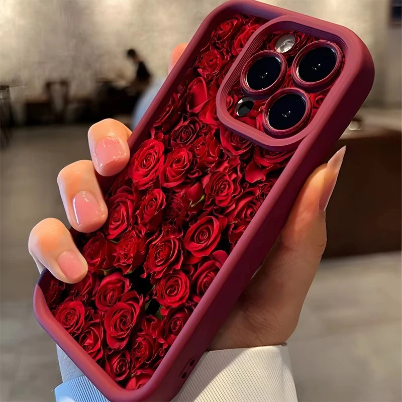 Elegant Red Rose Pattern Soft Silicone Phone Case Cover