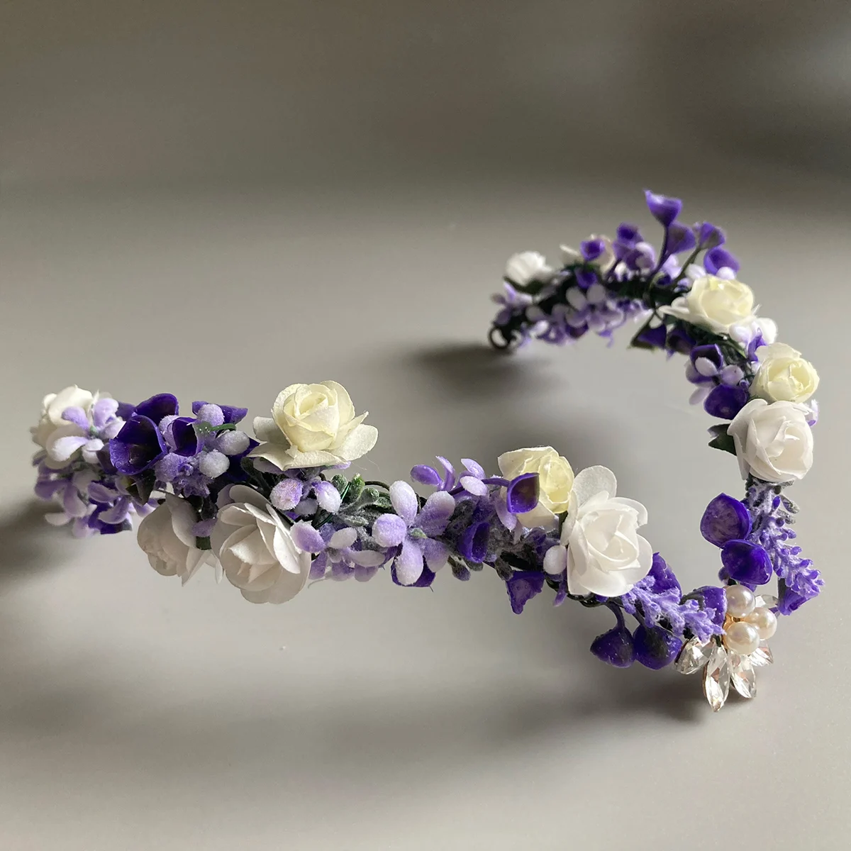 라벤더 엘븐 서클릿 요정 티아라 보라색 꽃 머리띠, 엘븐 크라운, V 자형 꽃 왕관, 보호 결혼 엘프 헤드피스