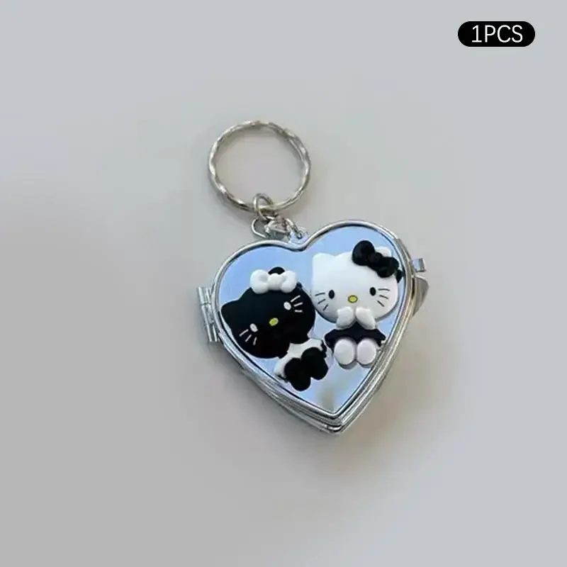 1/2 PCS 귀여운 헬로 키티 하트 미러 키 체인 펜던트 가방 장식품 Girly KT Ccd 카메라 참 액세서리 열쇠 고리 선물