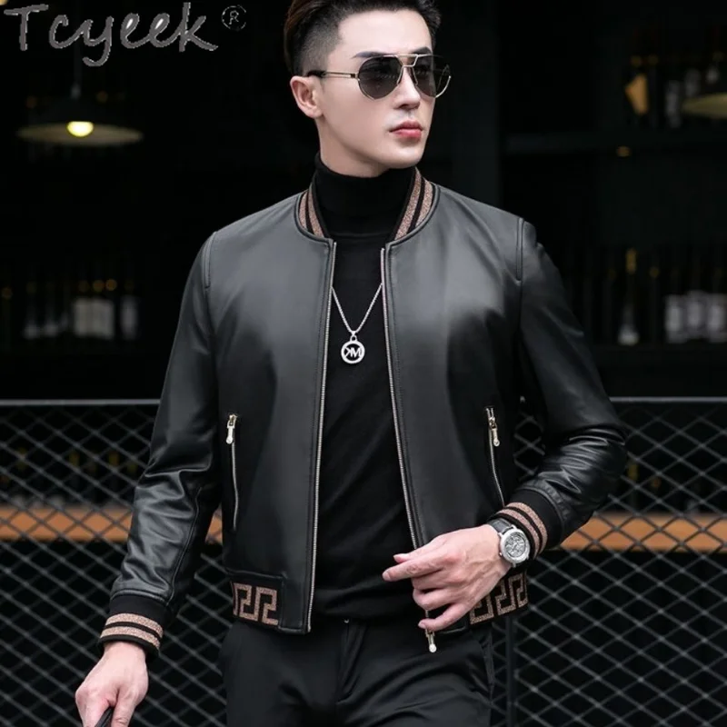 Tcyeek Spring Autumn Genuine Leather Jacket Mens Clothes Short