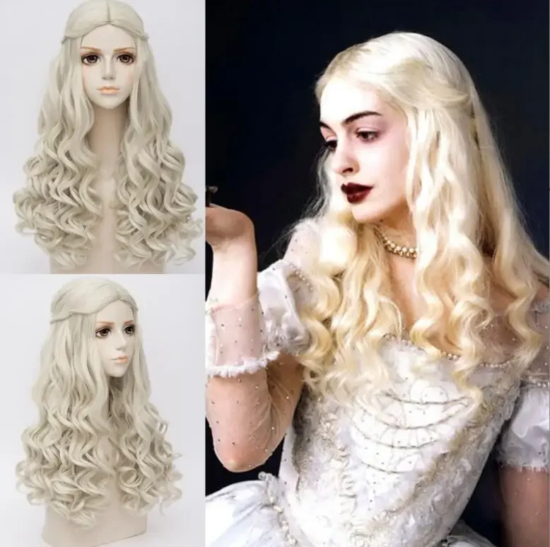 

Alice in Wonderland White Queen Cosplay Wig Blonde Wavy Long Braid Styled Synthetic Hair Heat Resistance Fiber Wig