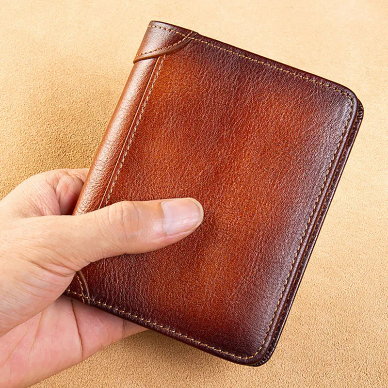 High Quality Genuine Leather Men Wallets Cool Dragon Warrior Printing Short Card Holder Purse Luxury