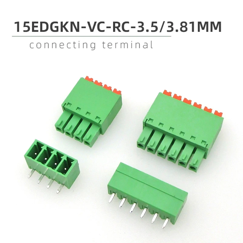 (10 Stück) 15EDGKN 3,5 mm schraubenlose PCB-Verdrahtungsstecker, steckbare Anschlussblöcke, PCB, 2P ~ 20P, gerader Stift, gebogene Stiftstecker