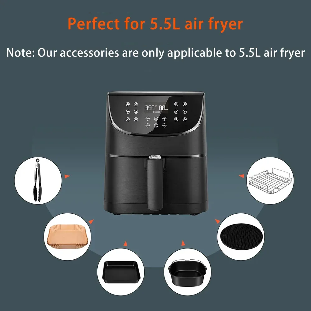 6pcs 9pcs AirFryer Accessories Set 8inch Fit for 5.5L Airfryer Baking Basket Pizza Plate Grill Pot Kitchen Cook Tool For Home 3