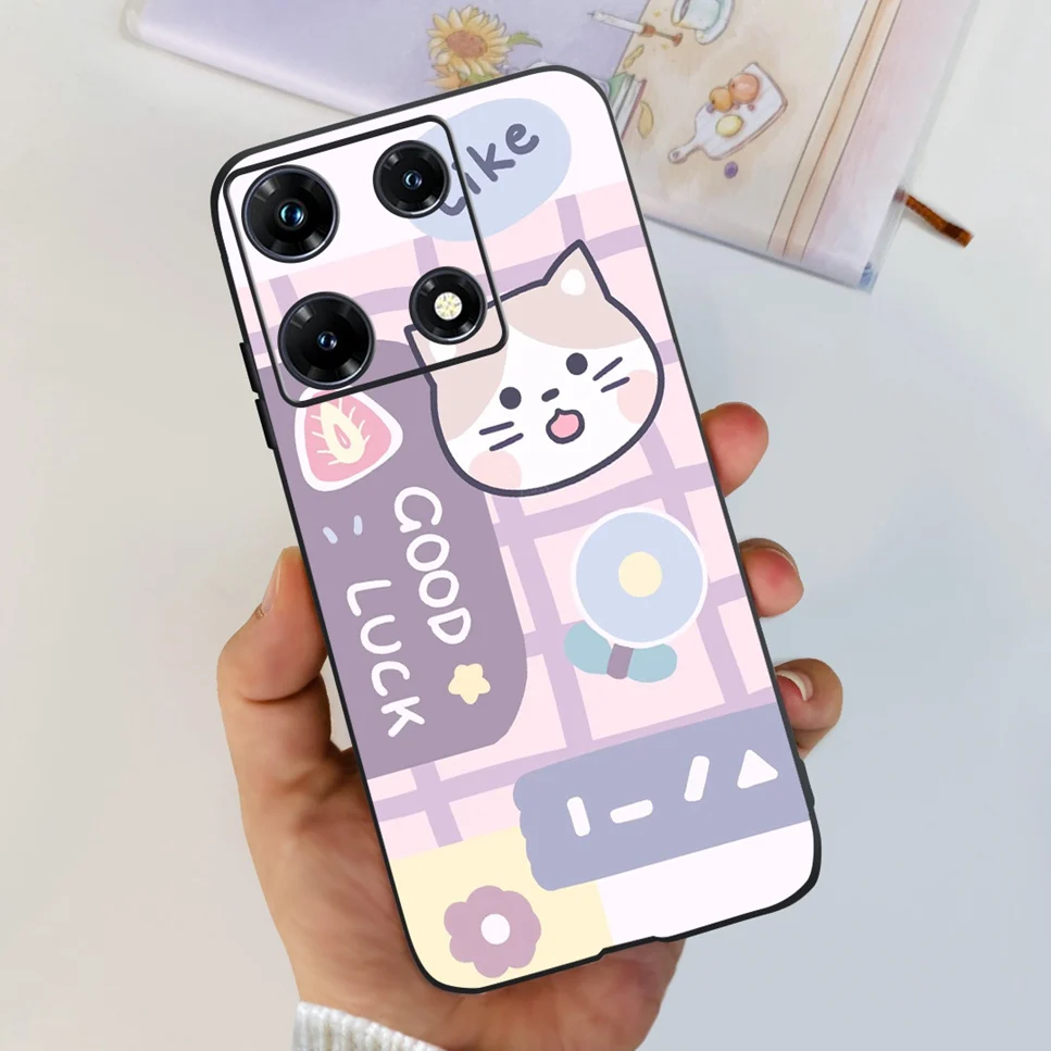 Black Silicone Cute Cat & Flower Design Soft TPU Back Cover Case