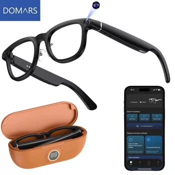 Occhiali Smart AI Domars con Fotocamera 8MP, Traduzione AI in Tempo Reale, Registrazione Video 1200P, Riproduzione Musicale e Custodia di Ricarica da 3600mAh