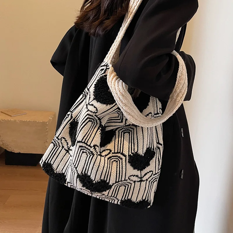 Knitted Shoulder Bag NEW Large Capacity Autumn Winter Casual Trendy All-match High-end Women's Fashion Large Capacity Handbag