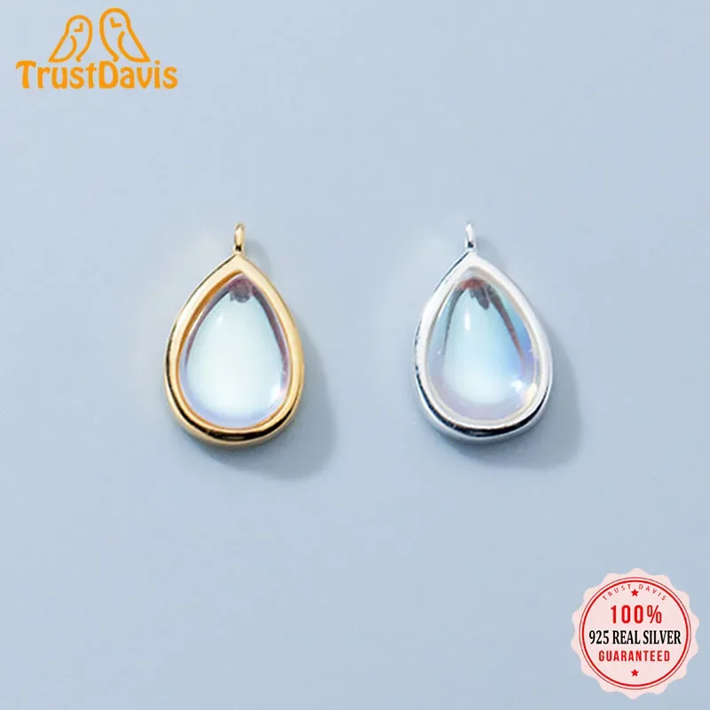 TrustDavis Real 925 Sterling Silver Synthetic Moonstone Water Drop Charm Pendant Handmade DIY Accessories Jewelry DZ77 pendant necklace