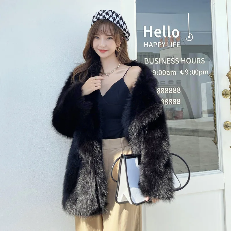 Patchwork Fox Fur Jacket for Women Warm Winter Fake Fur Coat Pink Plush Jacket Casual Loose Faux Fur Coat Female Outerwear