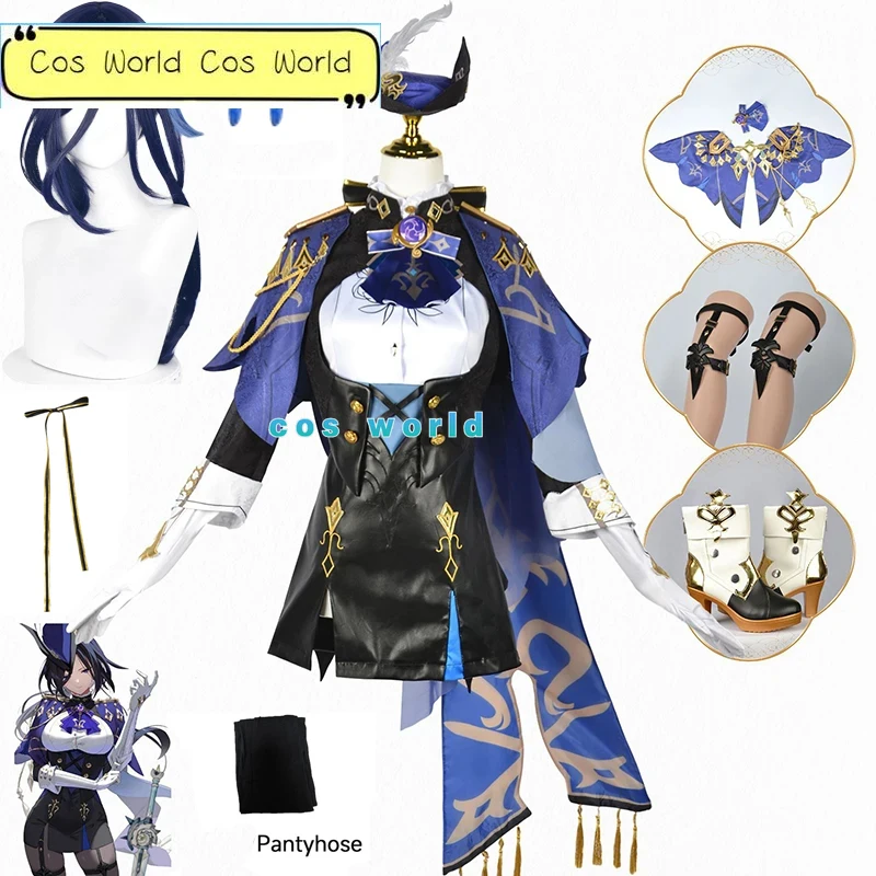 

Clorinde Cosplay Genshin Impact Costume Wig Shoes Fontaine Collab Series Halloween Carnival Party Role Play Dress Outfit