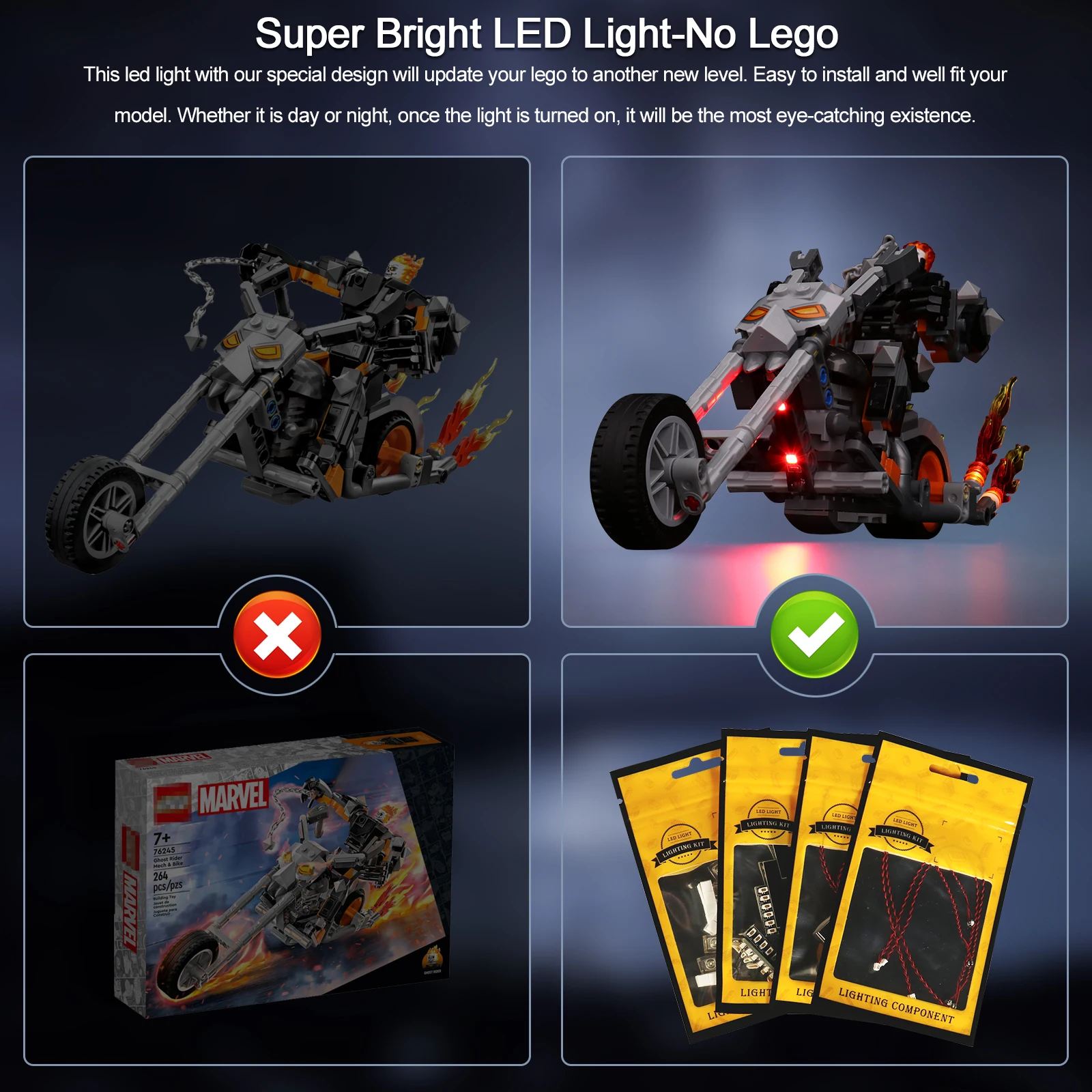 Ledライトのための76245ゴーストライダーメカ & バイクビルディング