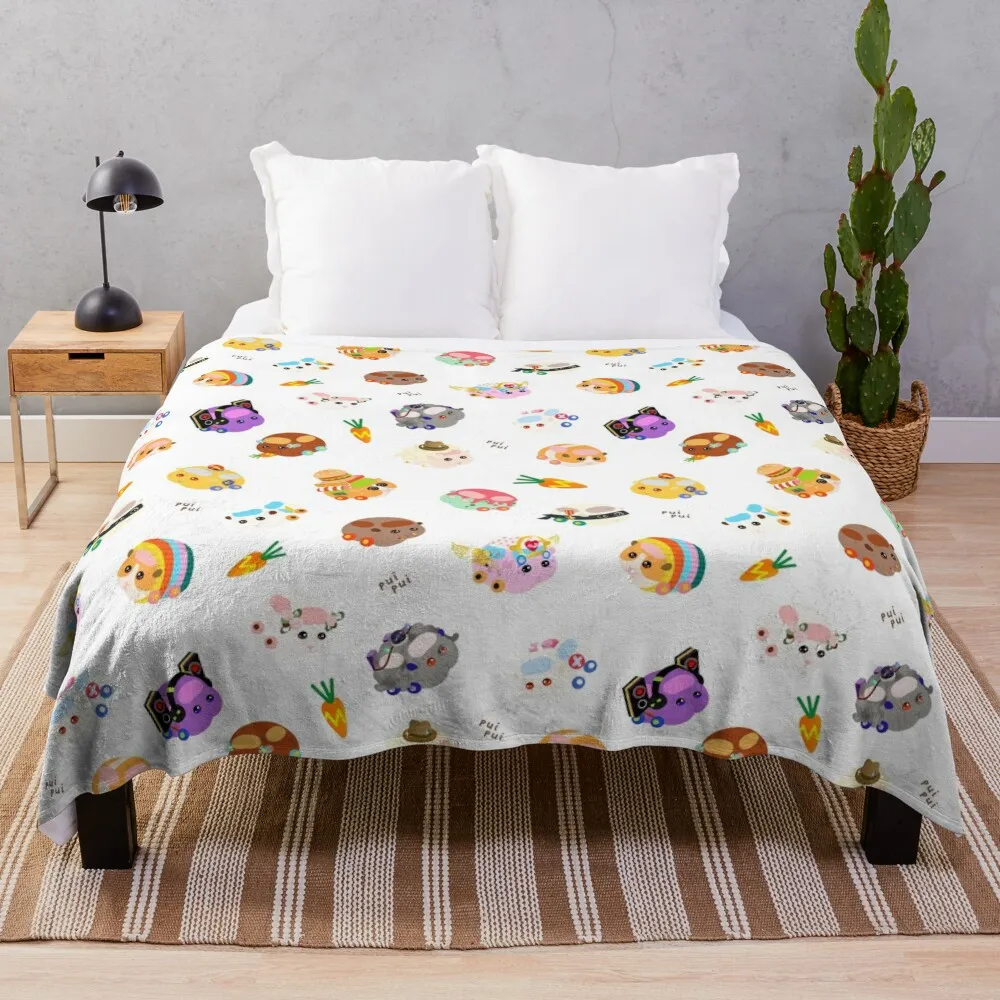 

Pui Pui Molcar Assorted Characters Toss Design - White Throw Blanket Flannels Blanket Winter bed blankets Loose Blanket