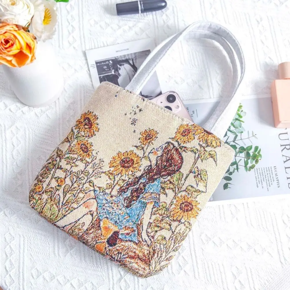 

Маленькая сумка с вышивкой, элегантная сумка для хранения, кошелек, женская косметичка, сумка для телефона, сумка для ланча, Холщовая Сумка-тоут с цветочным рисунком для путешествий